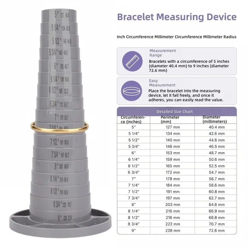 [A93Z!】 Rotatable Segmented Bracelet Sizing Mandrel Tower With 5-9 Inch Markings 6 Compartment Storage Base