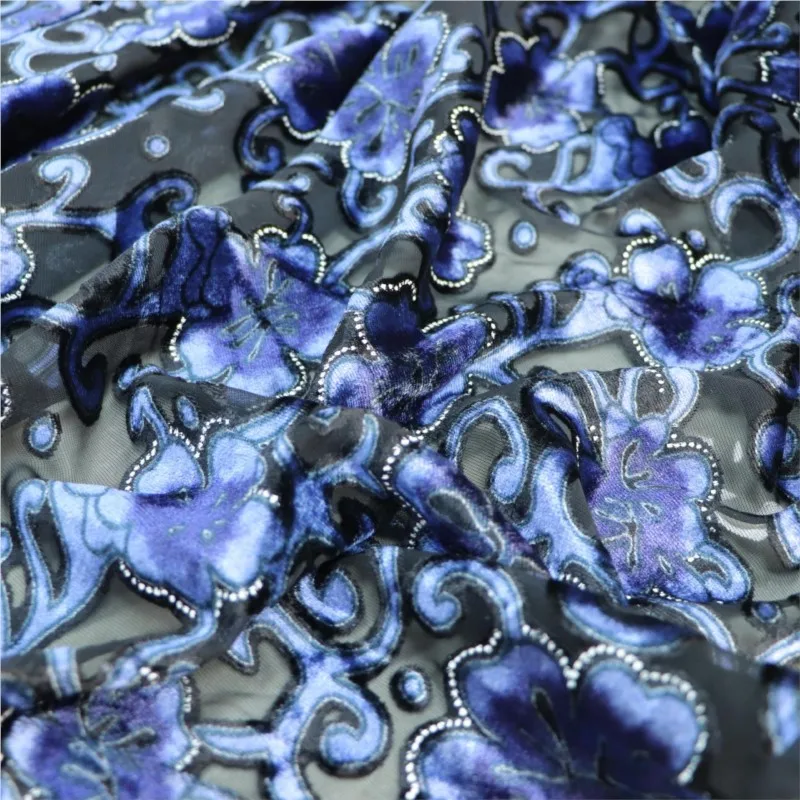 Woven brocade viscose printed flower-patterned drop-molded velvet fabric nightdress dress cheongsam