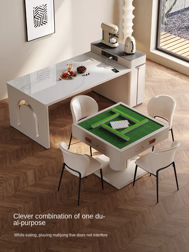 Cream wind retractable dining table fully automatic rock board multifunctional silent mahjong machine