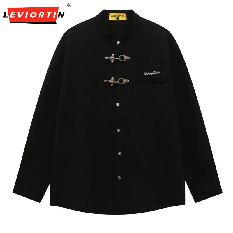 

American high street metal button design shirt for men and women China-Chic brand couple chic shirt coat New Chinese style shirt
