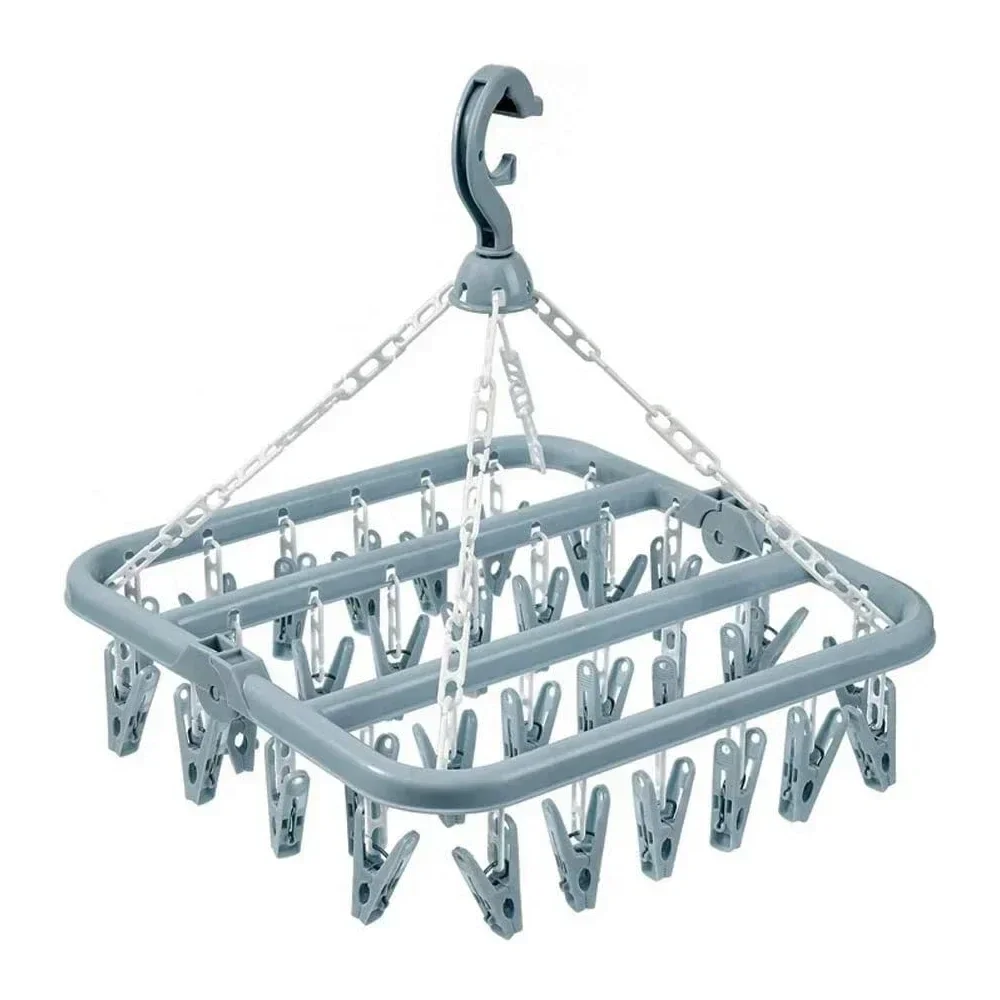 Clothes Drying Hanger with 32 Clips and Drip Foldable Hanging Rack for Socks,Bras,Towel,Underwear,Hat,Scarf,Pants,Baby Clothes