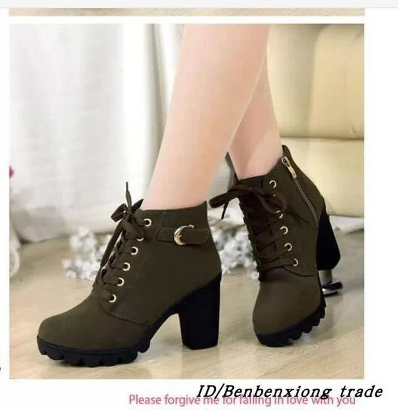 2024 New spring Winter Women Pumps Boots High Quality Lace-up European Ladies shoes PU high heels Boots Fast delivery