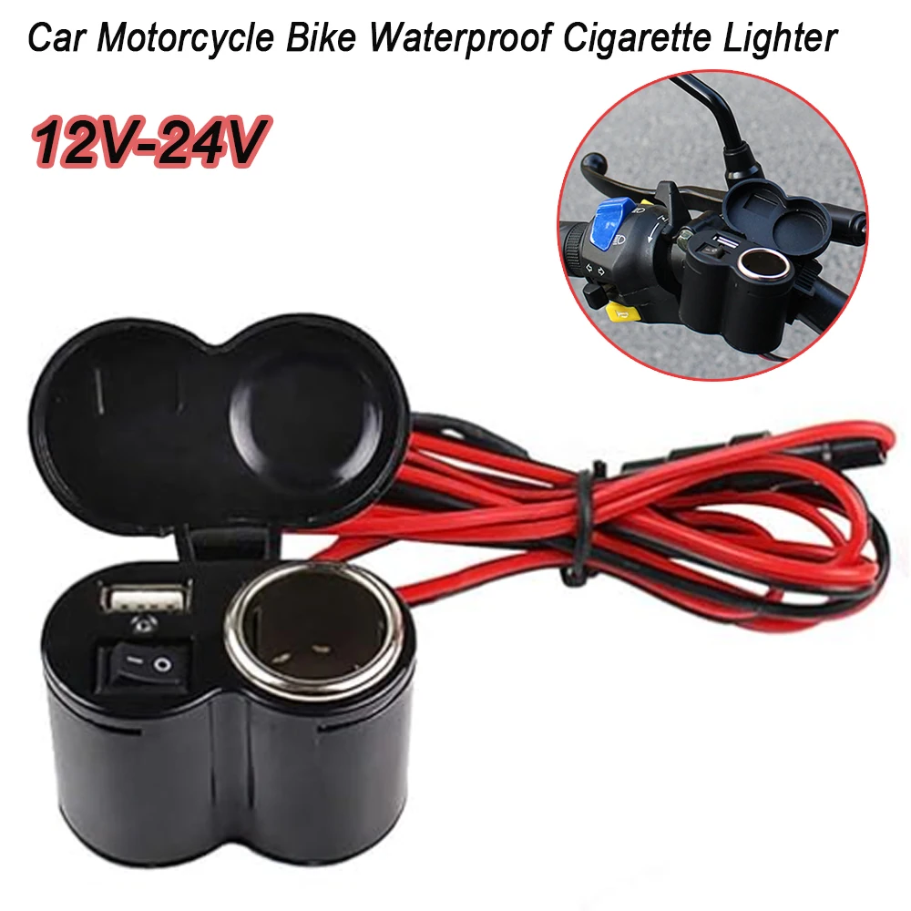 USB 12-24V Motorcycle Cigarette Lighter Socket USB Power Supply Port for Motorcycle Motorbike Scooter With Switch Charger