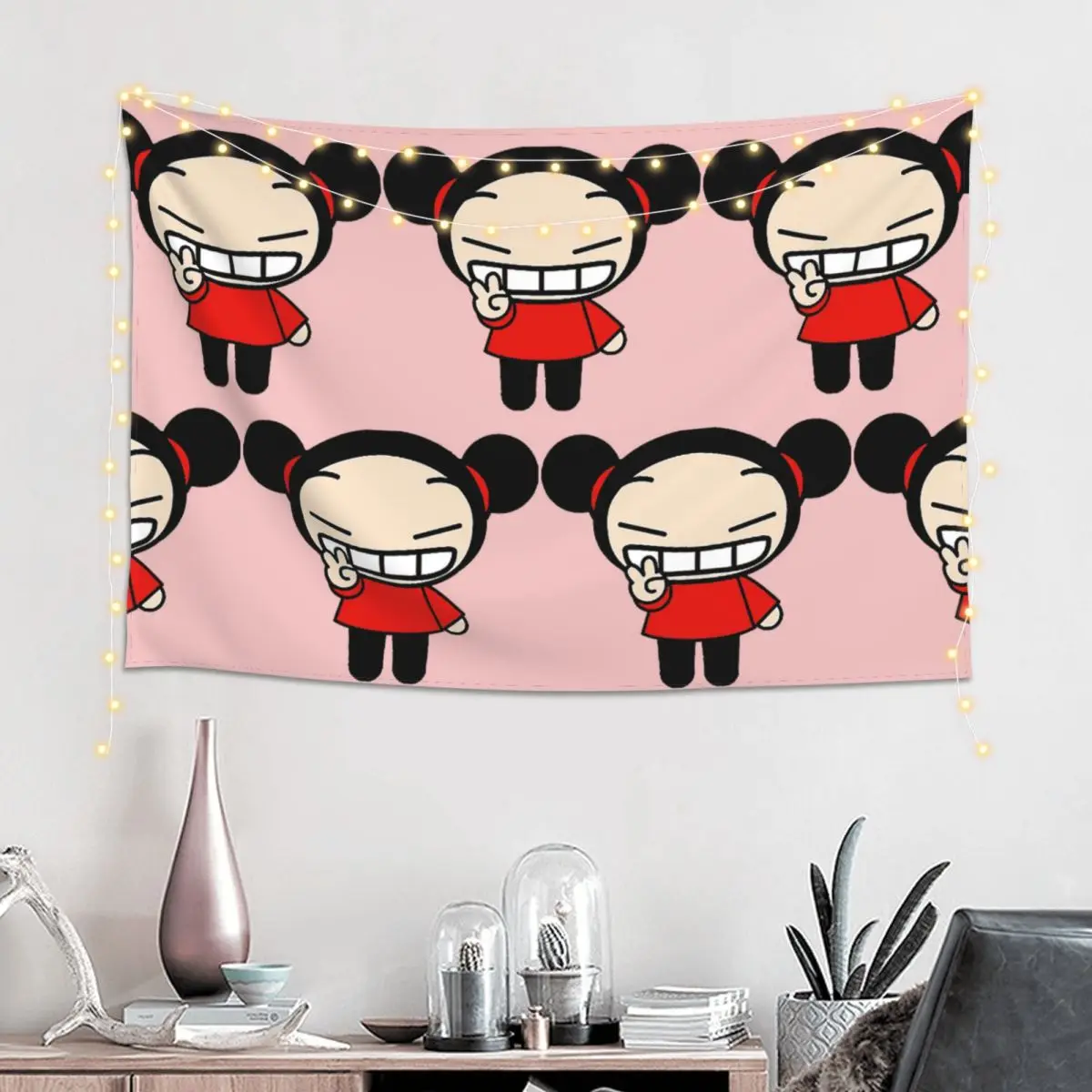 Cartoon Pucca Tapestry Art Wall Hanging Aesthetic Home Decor Tapestries for Living Room Bedroom Dorm Room
