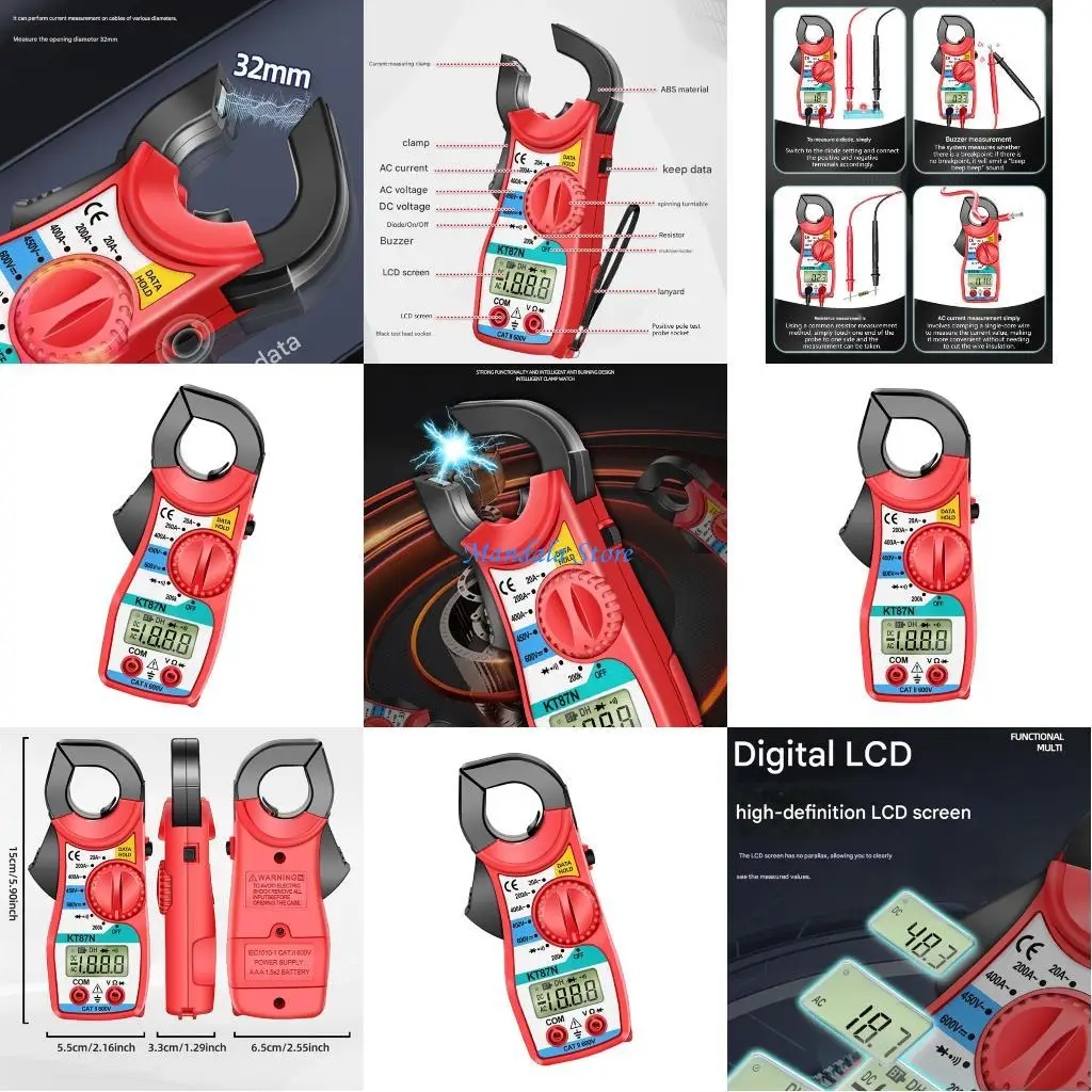 

U2JC Clamp Meter Digital 0-450V 400A Current Clamp Multimeter True RMS Pliers Ammeter