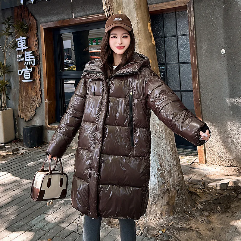 PinkyIsBlack 2025 New Autumn and Winter Cotton Padded Jacket Mid-length Thick Warm Hooded Glossy Puffer Jacket Coat Outwear