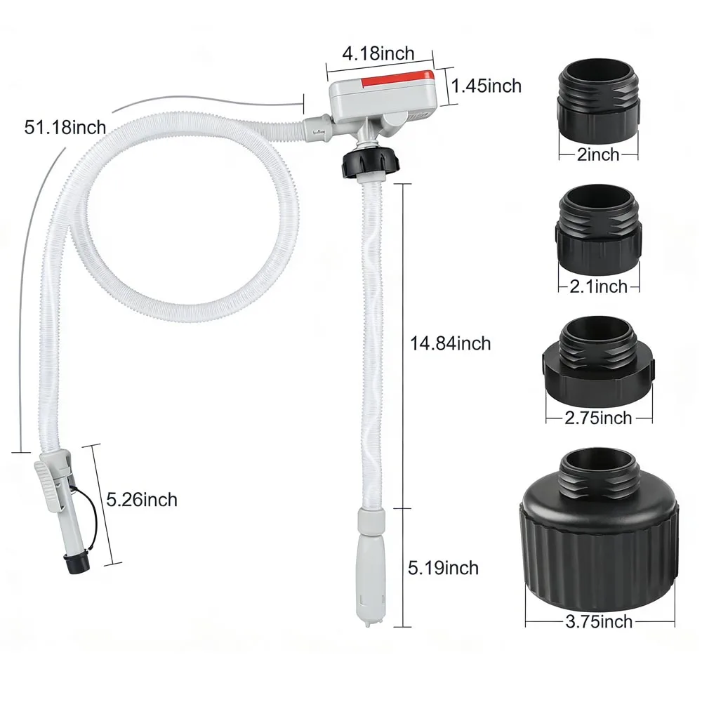 

Auto-Stop Fuel Transfer Pump 3.2GPM Fast Flow 51'' Hose USB Battery Powered Portable 4 Adapters No-Spill Refuel Gasoline Diesel