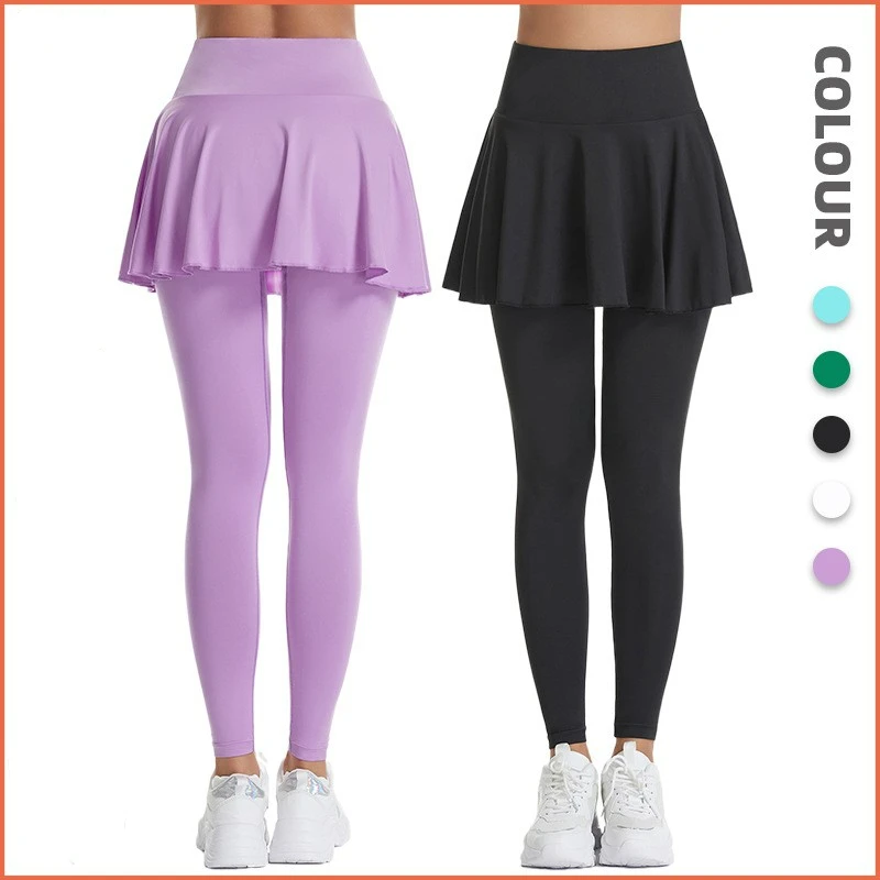 

Pants Skirt Combined in One Sweatpants Women's Pocket High Waist Belly Stretch Tight Nine-point Leggings Yoga Pants