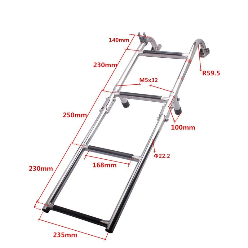 4 Steps Stainless Steel Boat Ladder Grips 2+2 Steps Transom Mount Folding Stern Ladder Gunwale-Mounted Removable Ladder