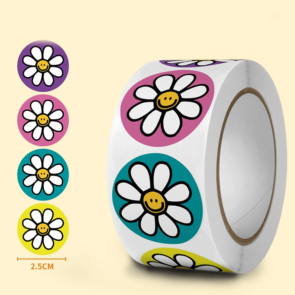 50-500pcs Flowers Sticker 1inch Paper Labels Round Reward Scrapbooking Stickers Wedding Party Decor Envelope Seals Stickers