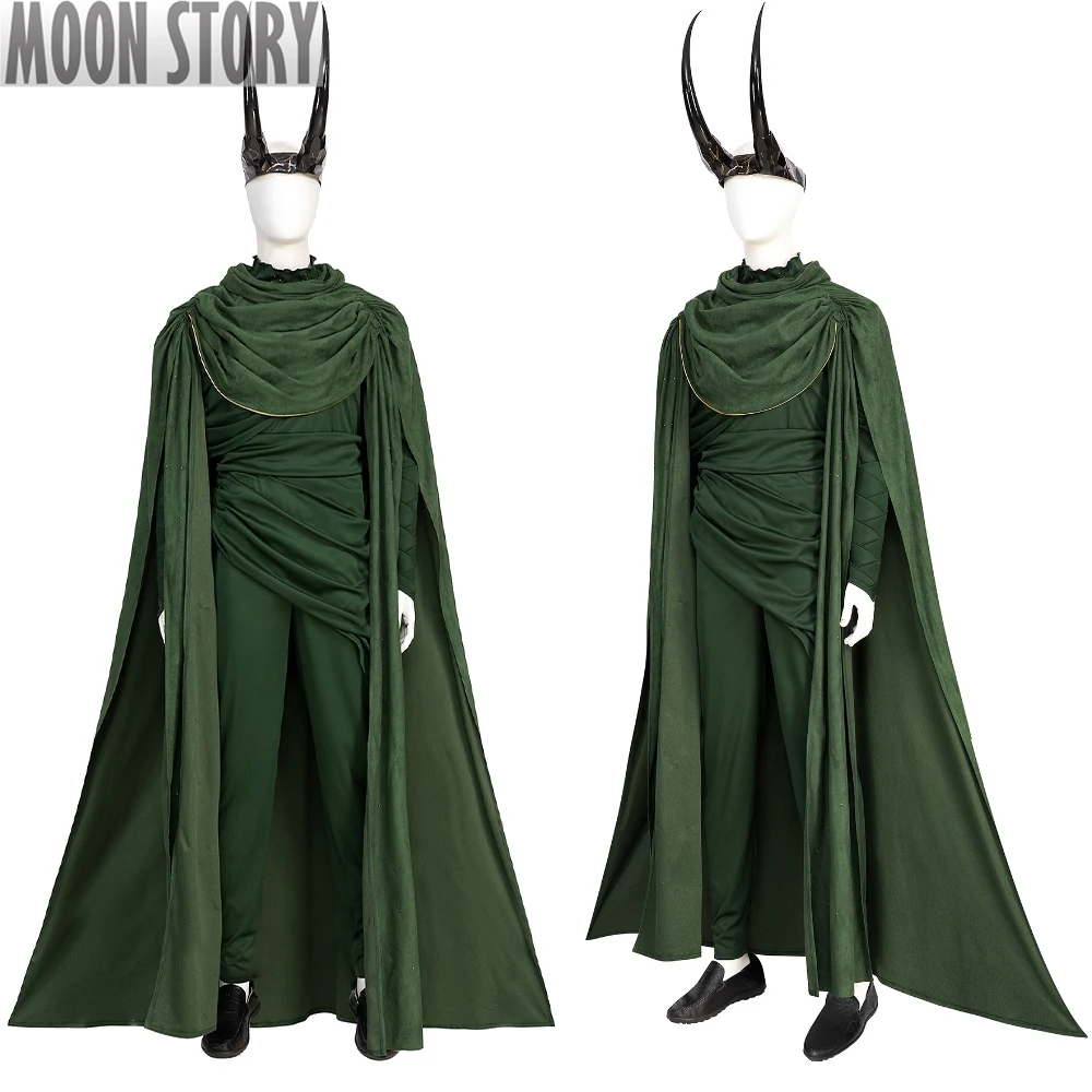 Loki 2 Grenn Cloak God Traje para homens, Carnaval de Halloween, Super-herói Cosplay, cocar, adulto