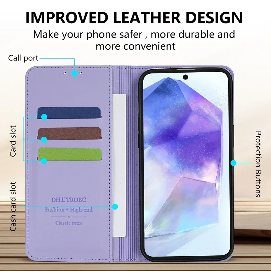 Wallet Skin friendly Strong Magnetic Card Slot Flip Leather Case For Samsung Galaxy A05s A06 A13 A14 A15 A16 A34 A35 A53 A54 A55 image 2