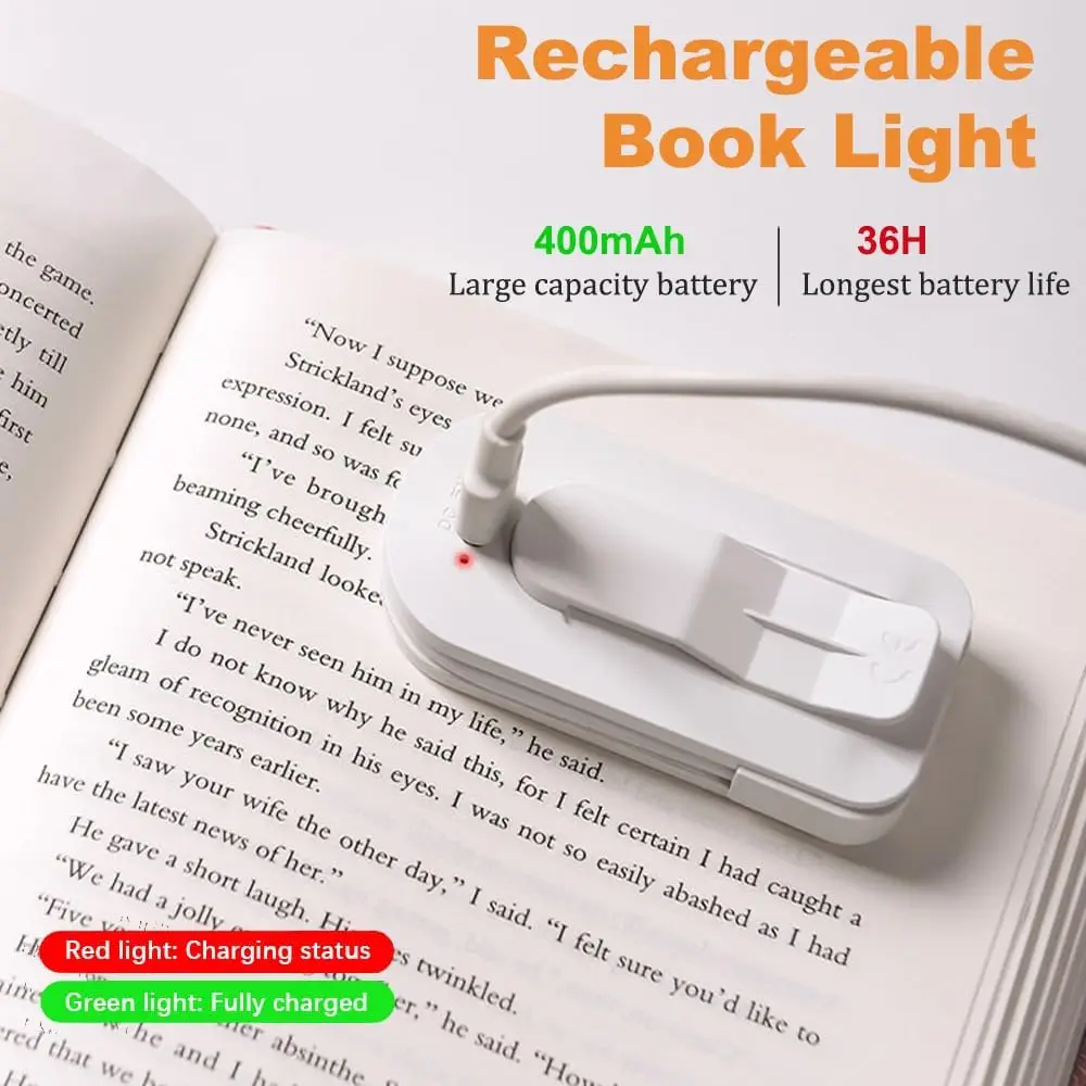 Luzes de leitura led portáteis, cuidados com os olhos, 3 temperaturas de cor e brilho de escurecimento, leve recarregável por usb