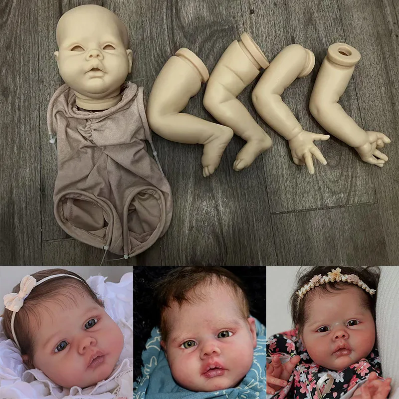 20 inch ongeverfd onvoltooide herboren poppenset Nicol frisse kleur DIY-onderdelen met stoffen lichaam en ogen
