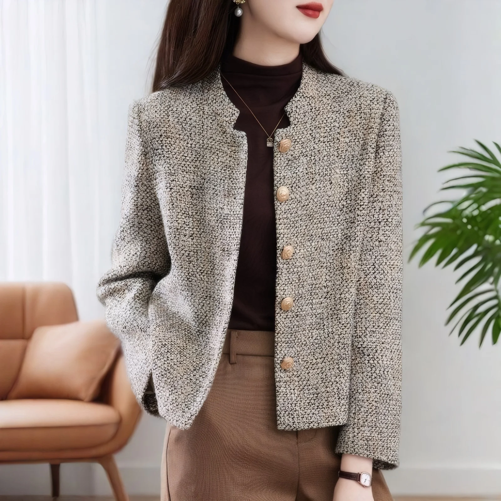 Lente 2026 Faion ort Jaet Dames Opstaande Kraag Slim Fit Bovenkleding Top Sli Anti-Aging Veelzijdig Polyestervezel