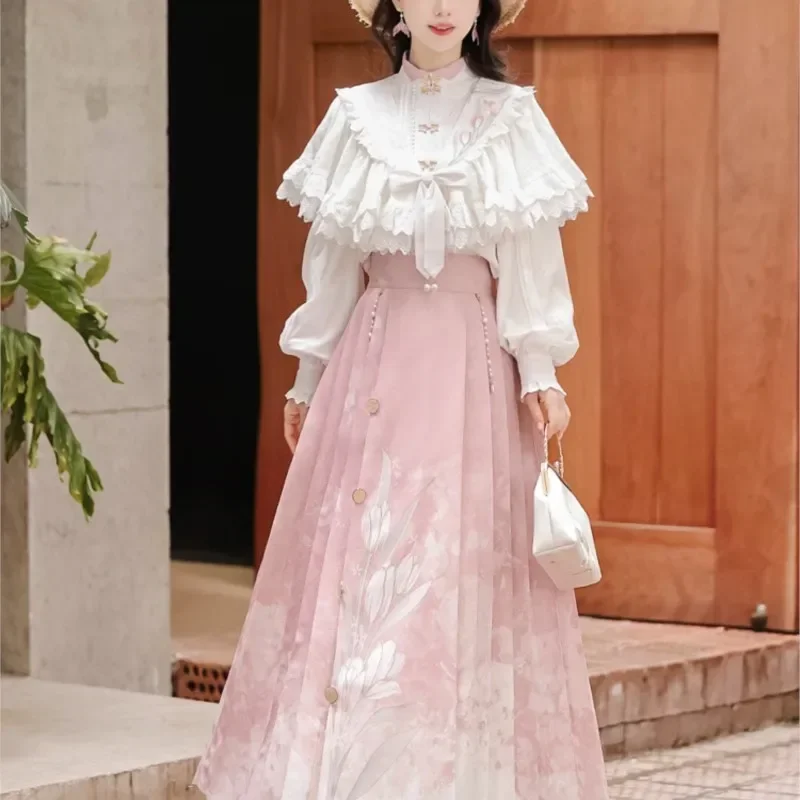 Original Hanfu Women's Shirt and Horse Face Skirt Set Spring and Autumn New Chinese Style Hanfu/3-piece Set