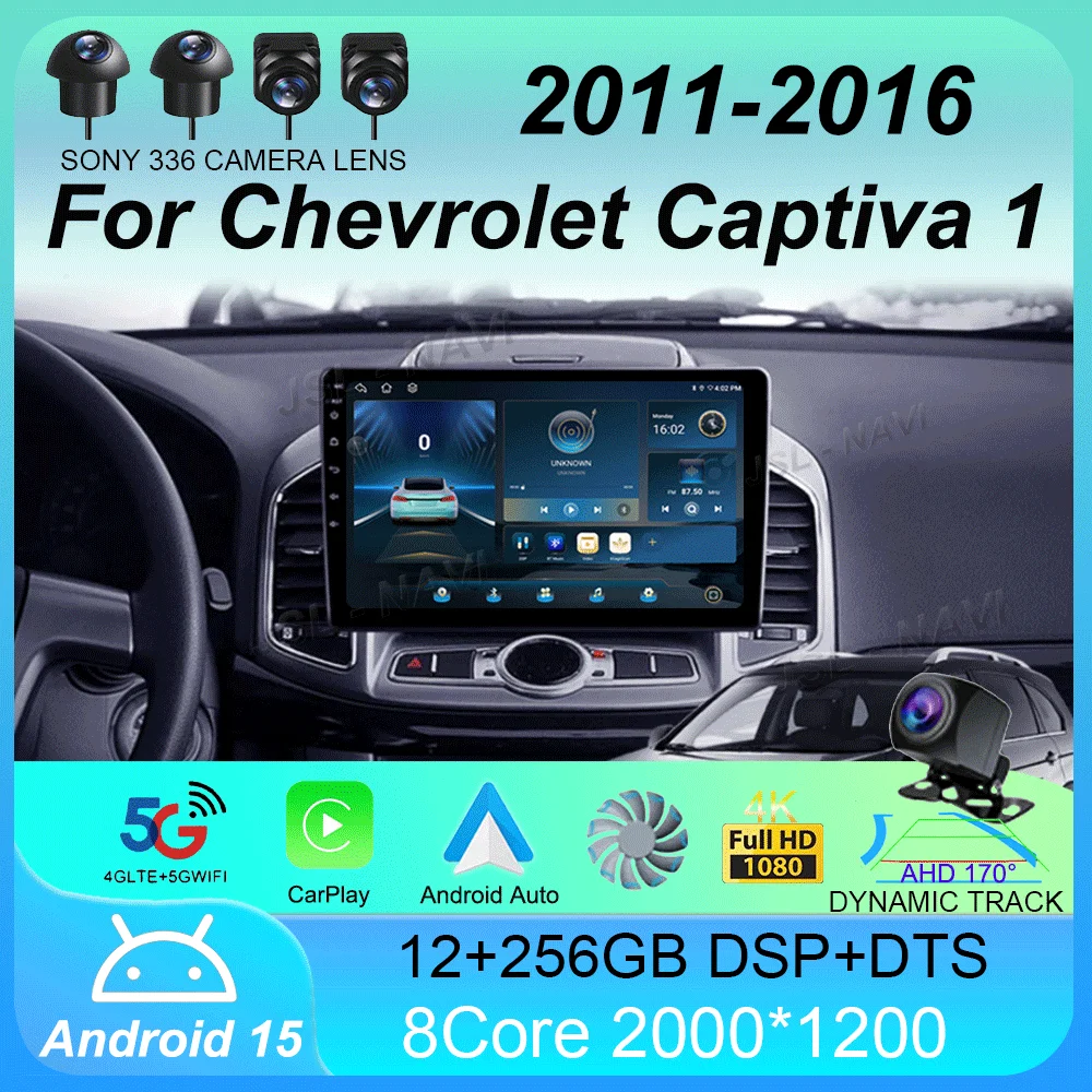 Radio para Auto Android 15 con Carplay, Pantalla 2K, Reproductor Multimedia de Video para Chevrolet Captiva 1 2011-2016, Autoradio Estéreo 2 DIN