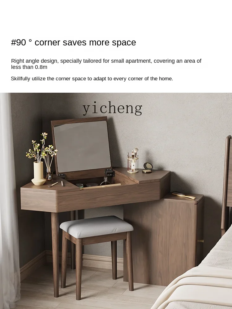 ZC Solid Wood Corner Dressing Table Bedroom Storage Cabinet Integrated Small Apartment Corner Dresser Turn Triangle Makeup Table