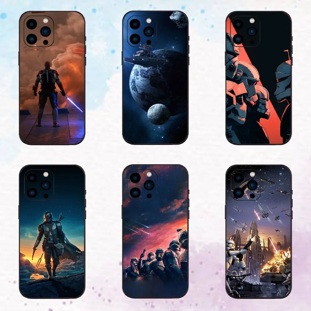 MINISO S-Star W-Wars  Phone Case  For iPhone 11 12 13 14 15 Pro Max Mini Plus XS XR X Black Silicone Soft Case