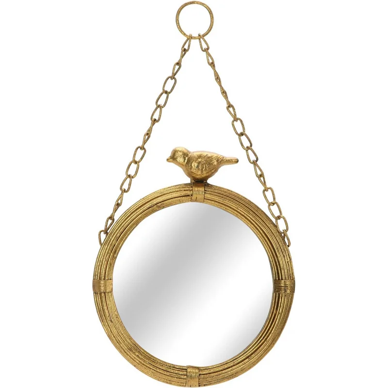 

NIKKY HOME 6.Inch Decorative Small Hanging Mirrors Vintage Round Metal Framed Wall Mounted Mirror Decor with Bird Bathroom