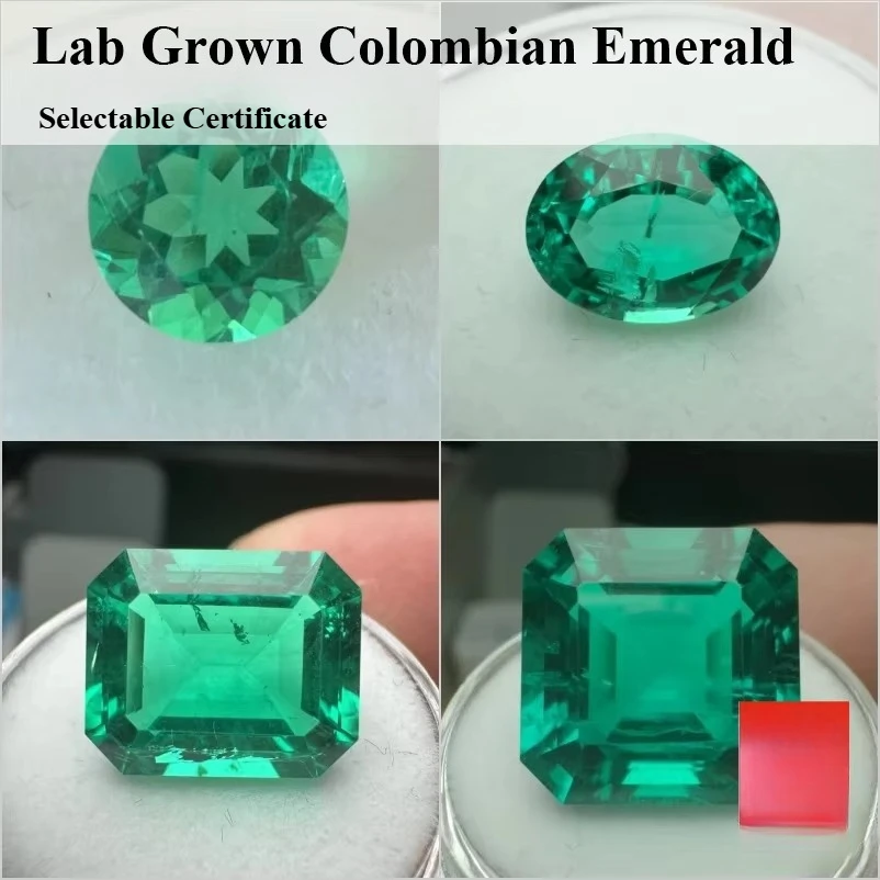 Lab Grown Colombian Emerald Stone High Quality Multiple Cuts Available Hydrothermal Hand-cutting Selectable Certificate