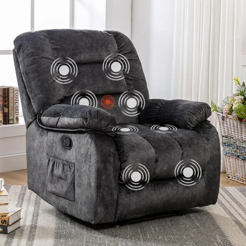 Overstuffed Massage Recliner Chairs with Heat and Vibration, Soft Fabric Single Manual Reclining Chair for Living Room Bedroom