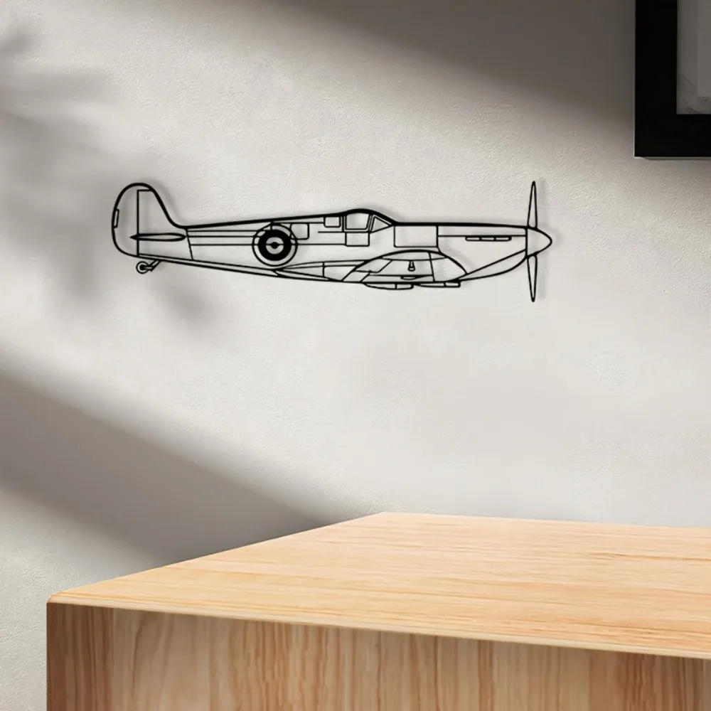 CIFBUY Iron Wall Art Retro Spitfire Aircraft Metal Sculpture Rustproof Hanging Plaque Aviation Home Decor Ornament Accent