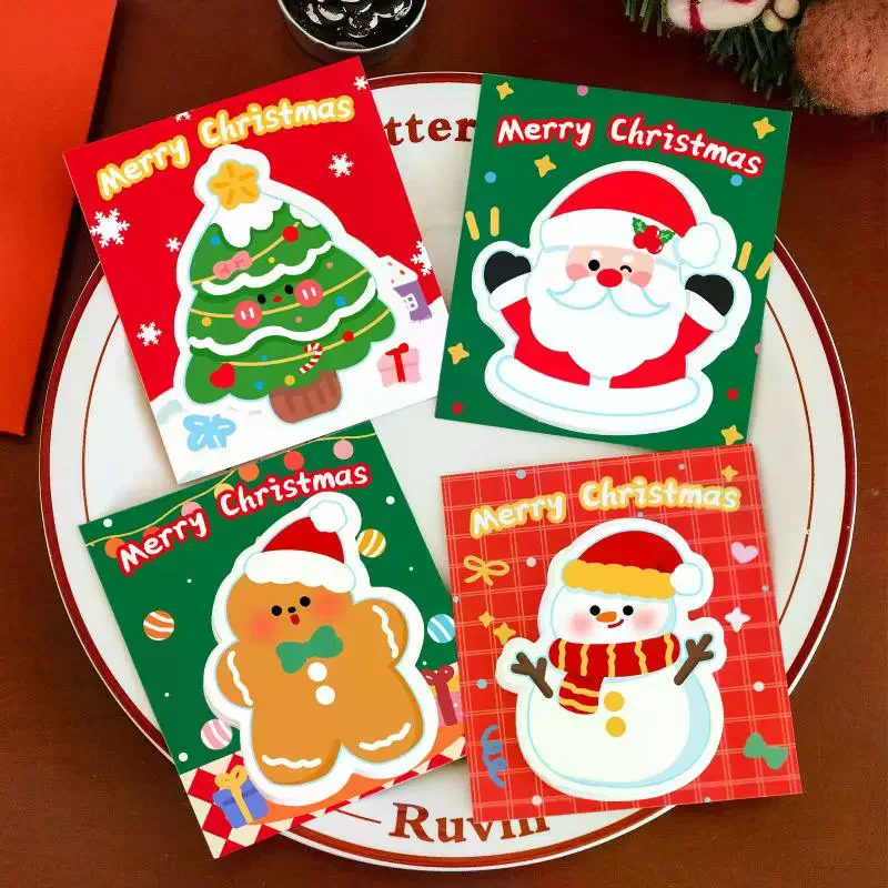 5Pcs Christmas Santa Claus Snowman Tree Shaped Sticky Notes Cartoon School Supplies Kawaii Memo Pad Students Stationary Gifts