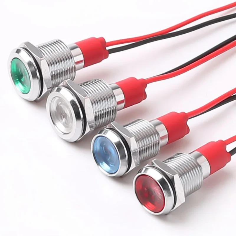 6/8/10/12MM Metal Indicator Light With Wire LED Lamp Waterproof Signal Lamp Instruction Dot Light 3-6V 12-24V 110-220V Red Green