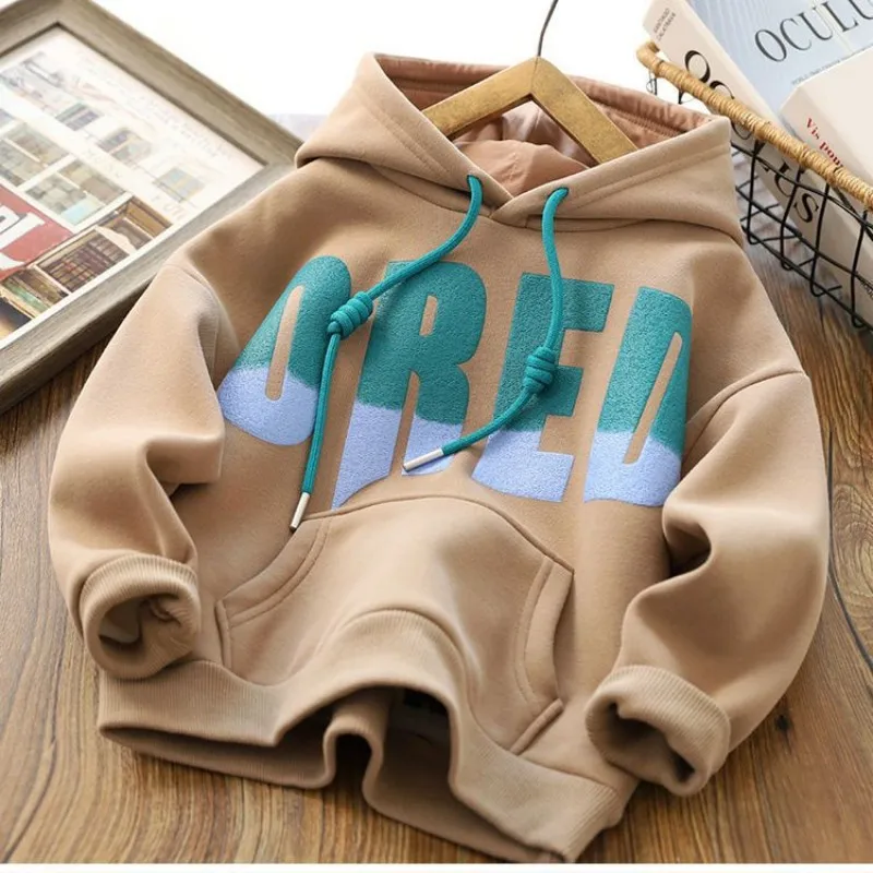 Children's Hoodie Spring Autumn New Fashion Printing Round Neck Long Sleeve Casual Versatile Simplicity Solid Color Pullover