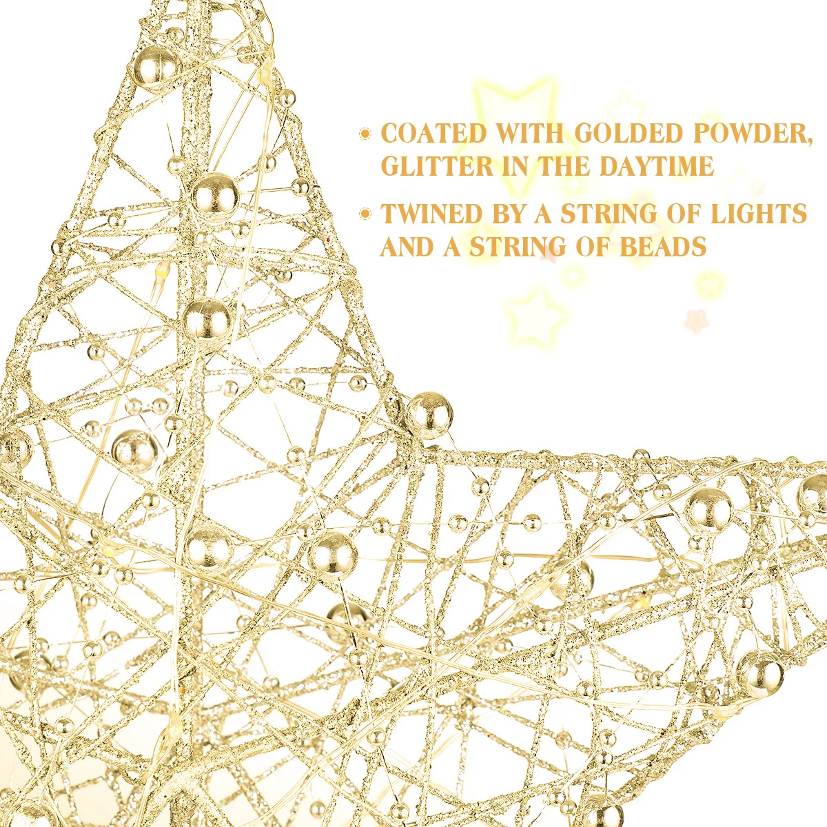 

Christmas Tree Topper Glitter Fine Iron Wire with 20 Warm White LED Lights Spring Base Easy Install Holiday Decor