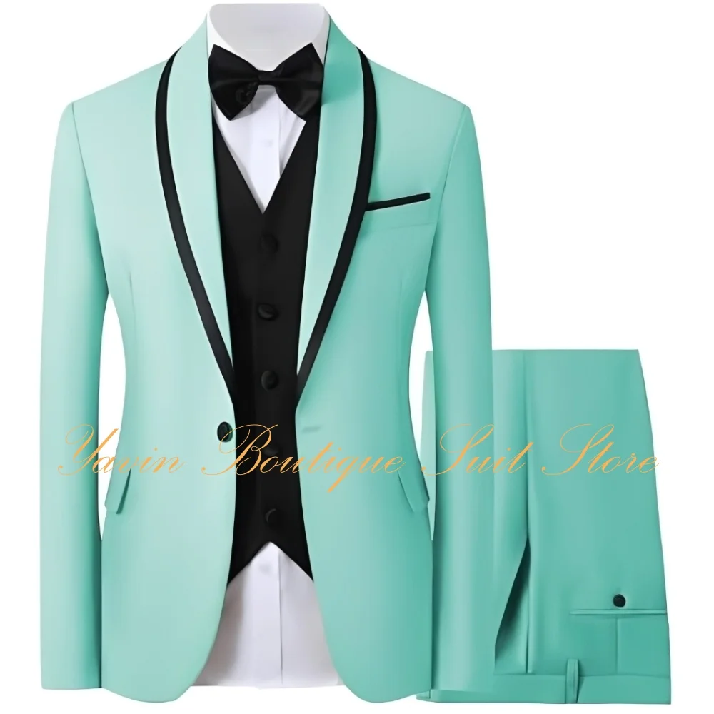 

Classic Men's Tuxedo Suits 3 Piece Slim Fit Dinner Prom Suit for Men Shawl Lapel One Button Blazer Vest and Pants Suit Set