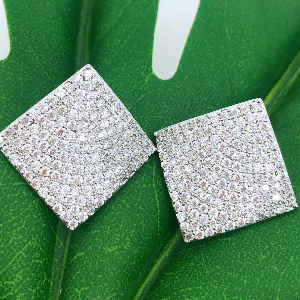 

Missvikki High Quality New Hot Luxury Square Stud Earrings Shiny Cubic Zircon For Bridal Wedding Party Accessories New Fashion