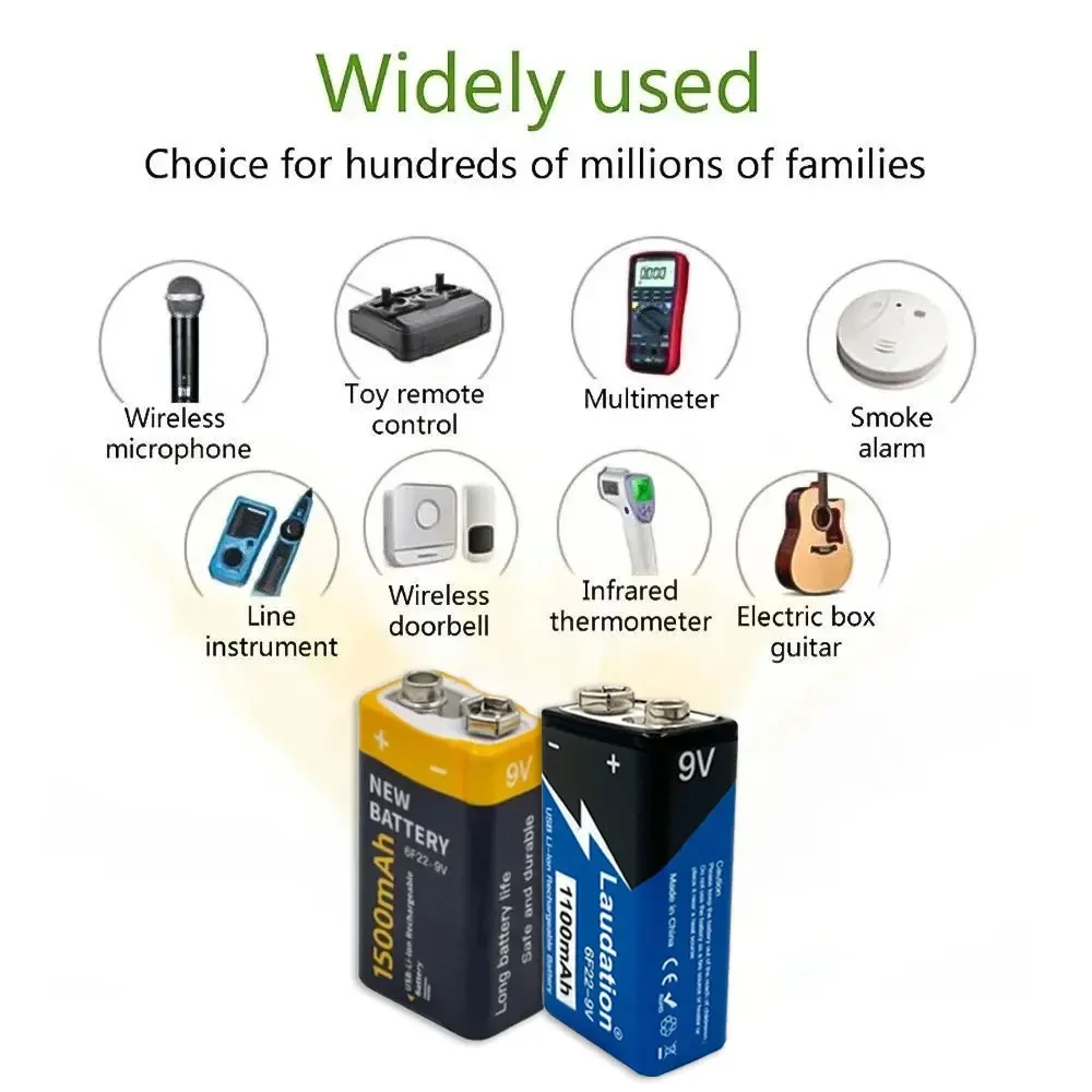 

☛9V 1500/1100mAh rechargeable lithium-ion battery USB 9V battery suitable for multimeter microphone toy remote control KTV use