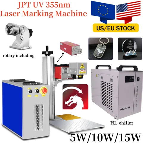 [EU/US STOCK] JPT UV Laser Marking Machine with HL Chiller Lightburn Support UV Laser Engraving Machine for Wood Acrylic Metal