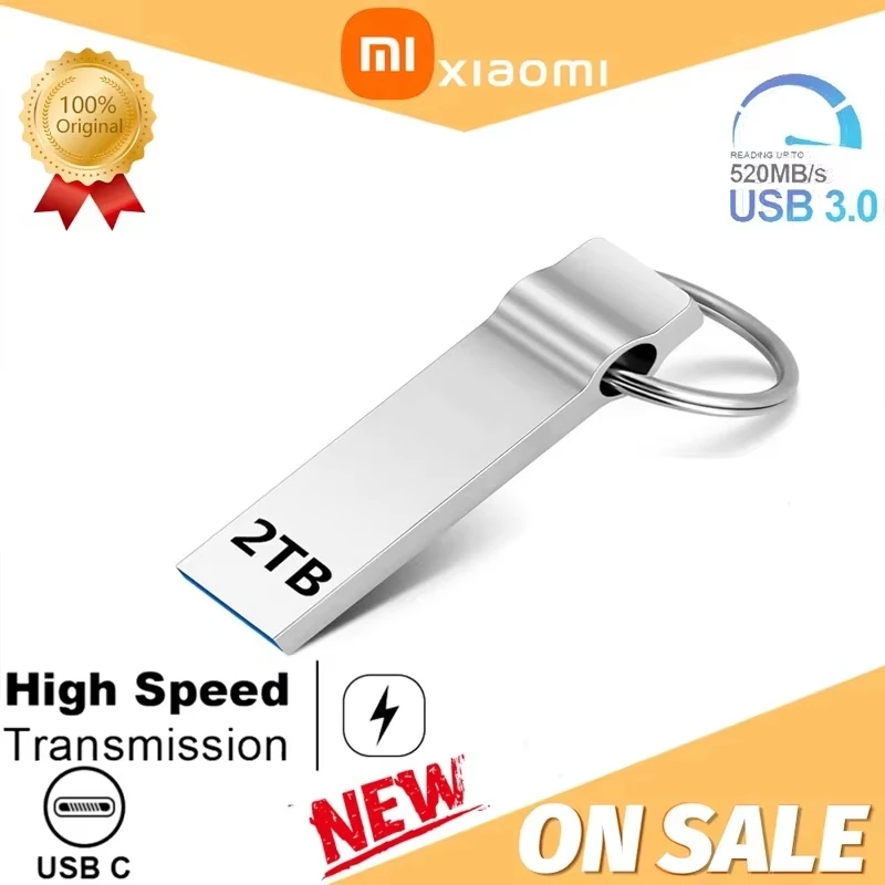 샤오미 오리지널 USB 디스크, 방수 고속 플래시 디스크, 미니 메모리 스틱, 2TB 메탈펜 드라이브, 1TB, 512G