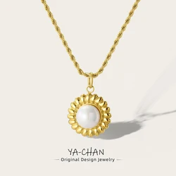 YACHAN Simple Stainless Steel Rope Chains Necklace for Women Pearl Round Metal Pendant 18K Gold Plated Necklaces Jewelry Gift