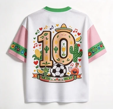 Mexican Salamander Sports Casual Loose T-shirt Cactus Printed Size 10 Short Sleeve V-neck Football Printed Jersey
