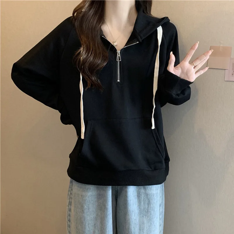 Hooded Fur Hoodies Y2K Woman Color-Block Spliced Gentle Cerulean Young Ruffled Fiber Medium Contrasting Terry Padded Grunge