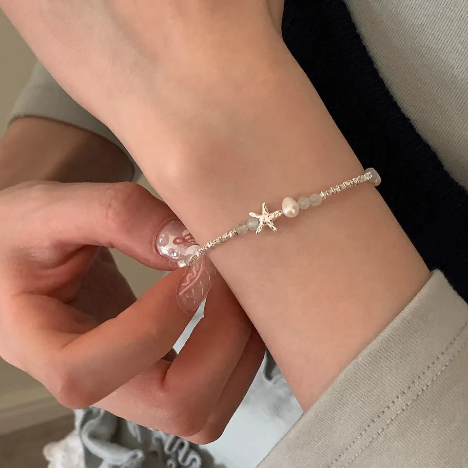 

Новые модные ювелирные изделия, красивые браслеты из стерлингового серебра 925 пробы, корейский стиль, морская звезда, простые индивидуальные милые браслеты