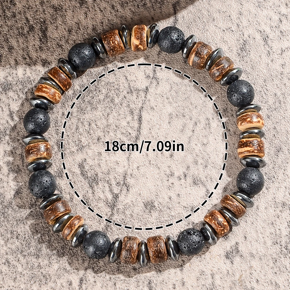 2pc Men's Natural Stone Bead Bracelet Set, Handmade Retro Style