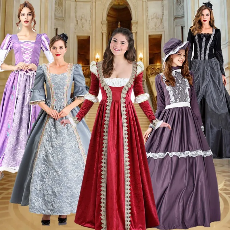 

Adult Court Performance Costume Halloween Medieval Prince Princess Couple Clothes Traditional Chinese Stage Outfit Women's Fa...