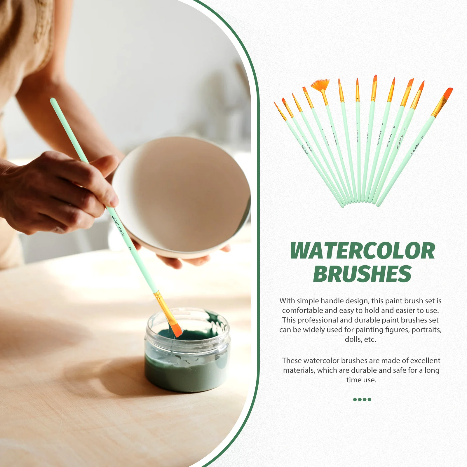 

12pcs Professional Paint Brush Set Watercolor Acrylic Painting Nylon Hair Portable Kids Students Multipurpose Artist