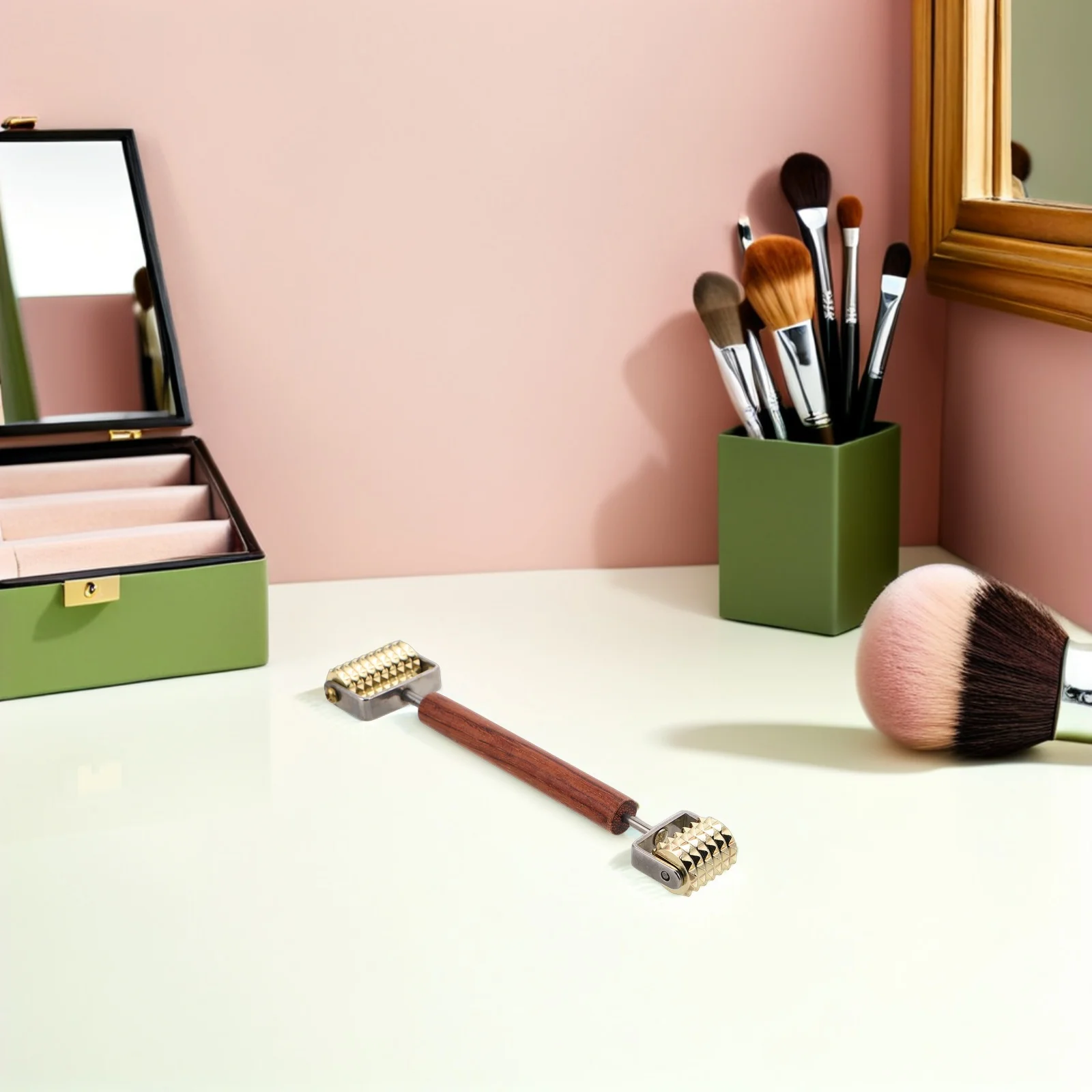 Face Sculpting Massager Ergonomic Wooden Handle 3D Facial Lifting Slimming Tool Dual-End Roller Portable Skincare Device