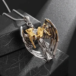 Vintage Punk Guardian Angel Wings Pendant Necklace for Men Women Prayer Peace Victory Jewelry Anniversary Gift