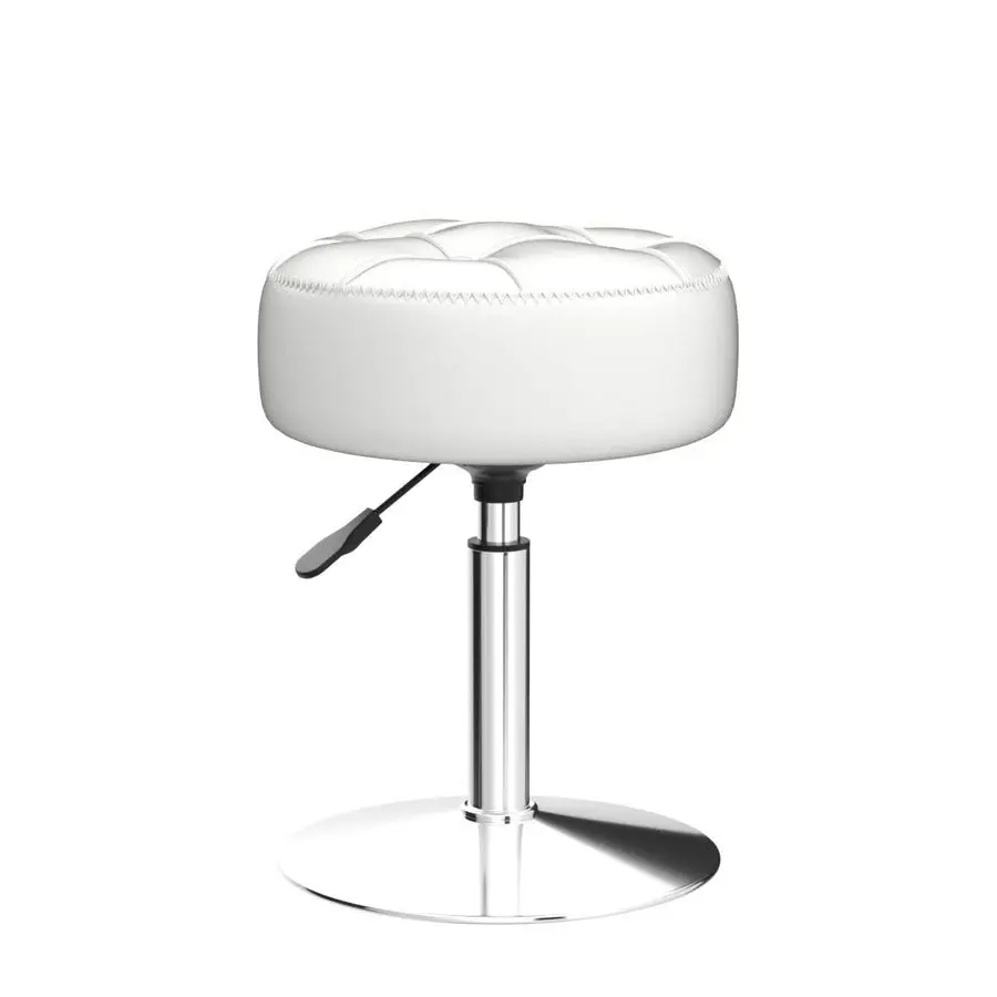 Banco de vaidade ajustável, cadeira giratória 360 para sala de maquiagem, banco de couro sintético branco para banheiro, sala de estar