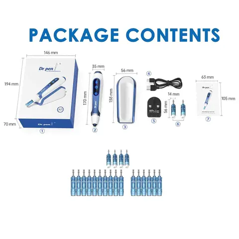 Dr.pen A11 Professional Microneedling Pen Wireless Derma Roller with 12 Replacement 0.25MM Cartridges