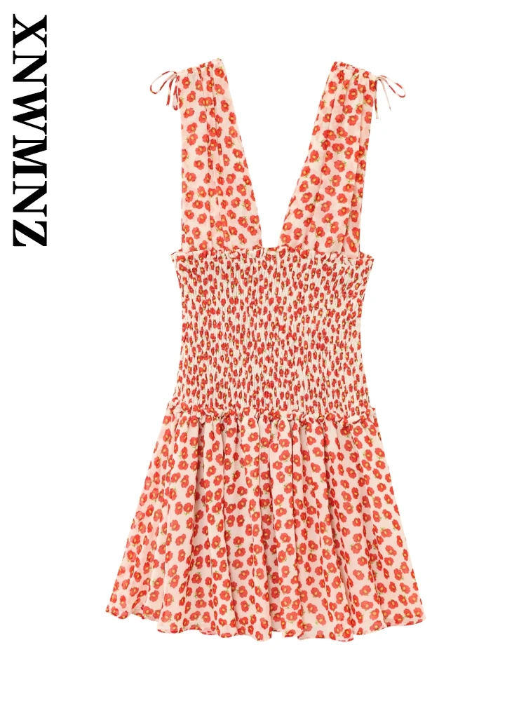 

XNWMNZ 2025 Summer Woman's Fashion Holiday wide shoulder strap mini Dresses Chic boho Lady Shoulder Sleeveless Backless Dress