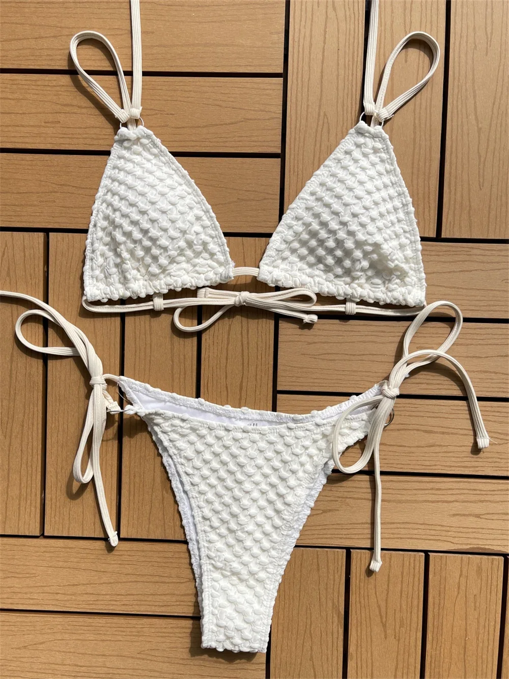 

Sexy String Bikini Backless Lace Up Swimsuit Green Seersucker Vacation Swimwears Halter Women Beach Outfits Bathing Suit Biquini