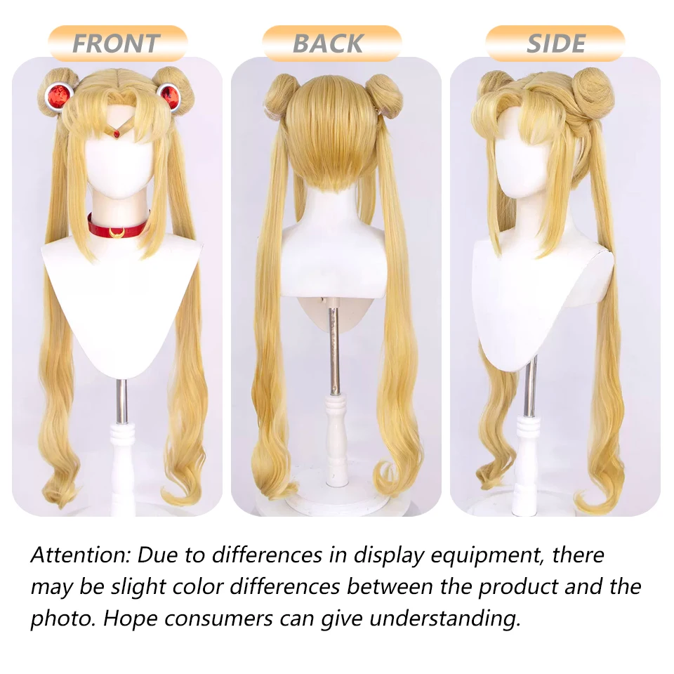 Anime Cosplay Sailor Moon Perücke Tsukino Usagi Goldgelbe Prinzessin Serenity Lange Lockige Synthetische Haare Kostüm-Perücke für Halloween – Detail 5
